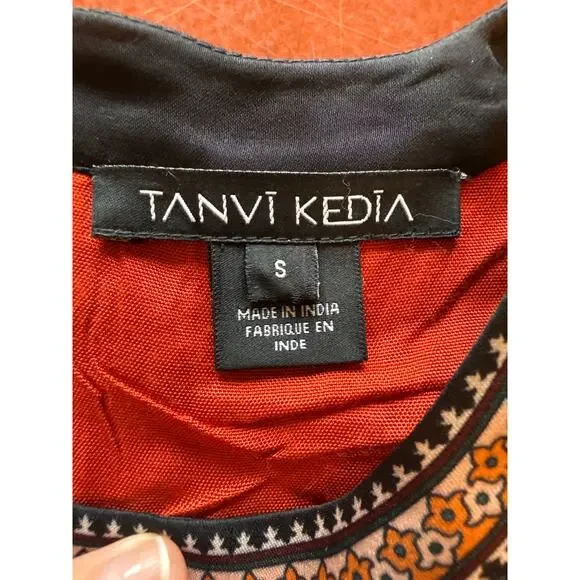 Anthropologie Tanvi Kedia Boho Mini Dress Size S Red-Orange Gradient Floral - Picture 6 of 8